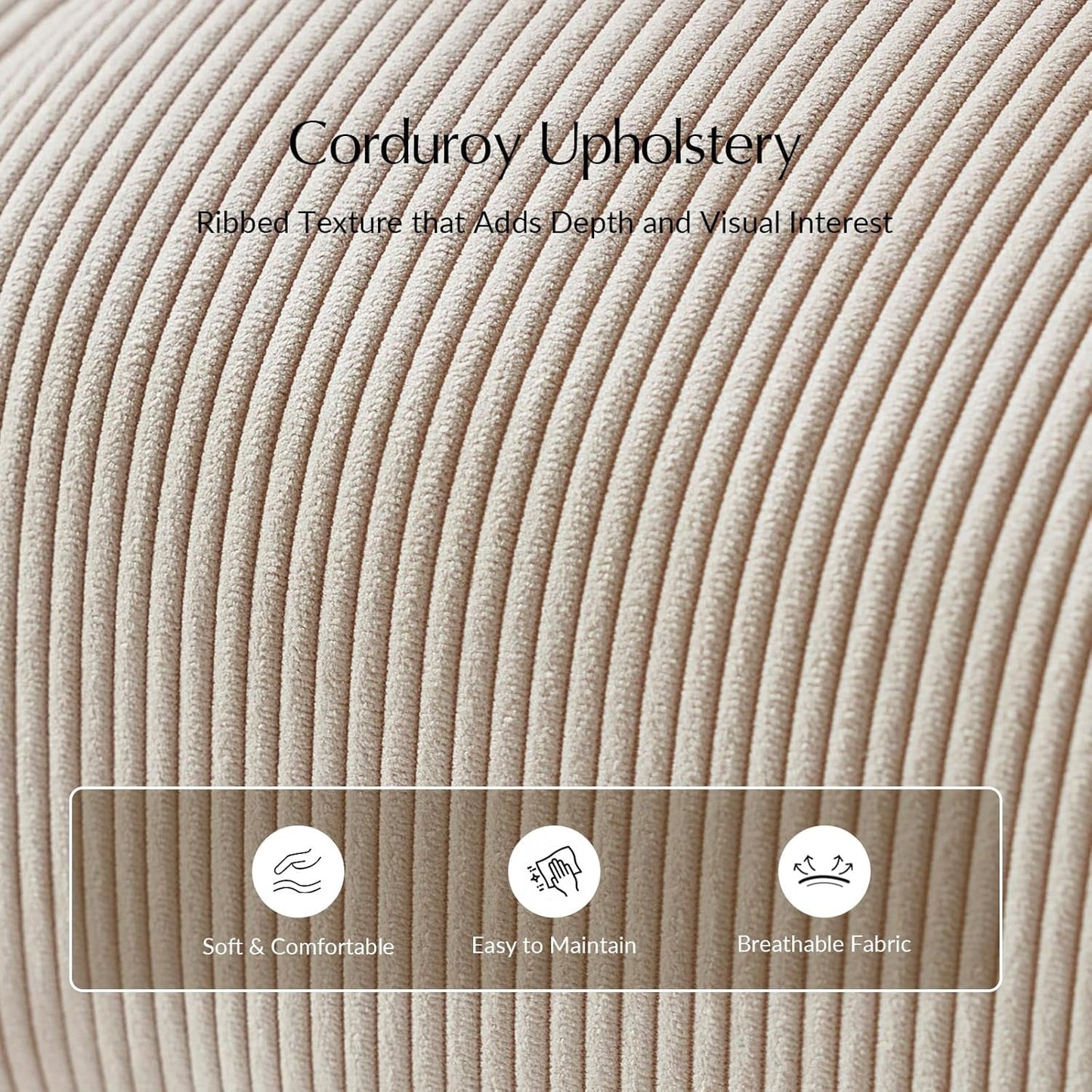 Beige Corduroy Ottoman With Contemporary Wood Legs