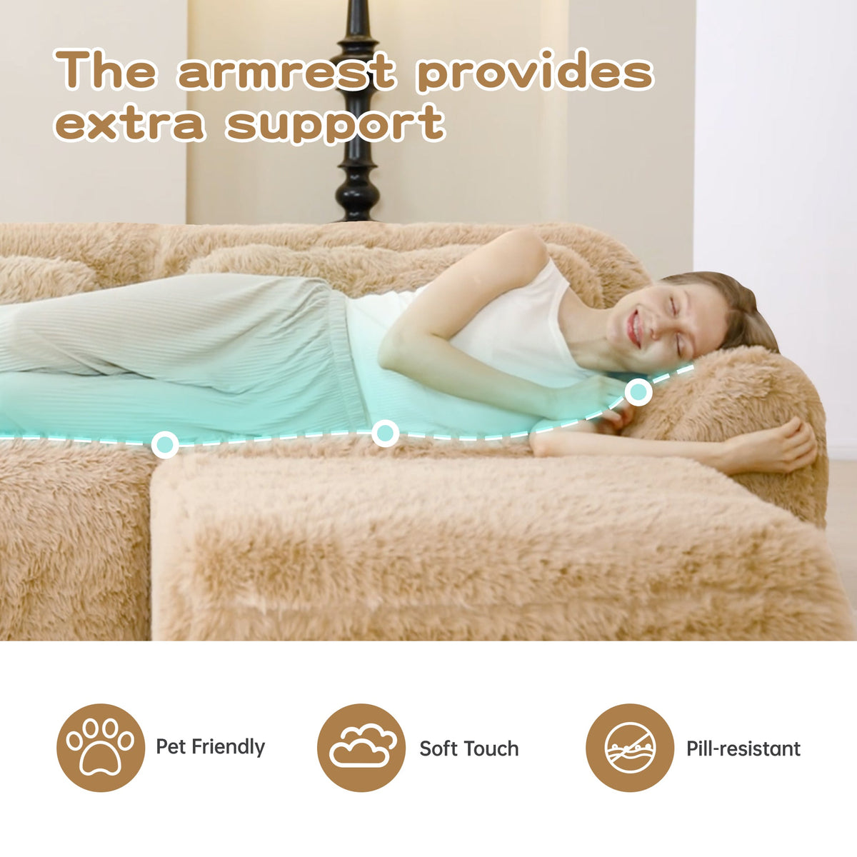 L-Shaped Soft And Fluffy Plush Fabric Modular Sectional Sofa