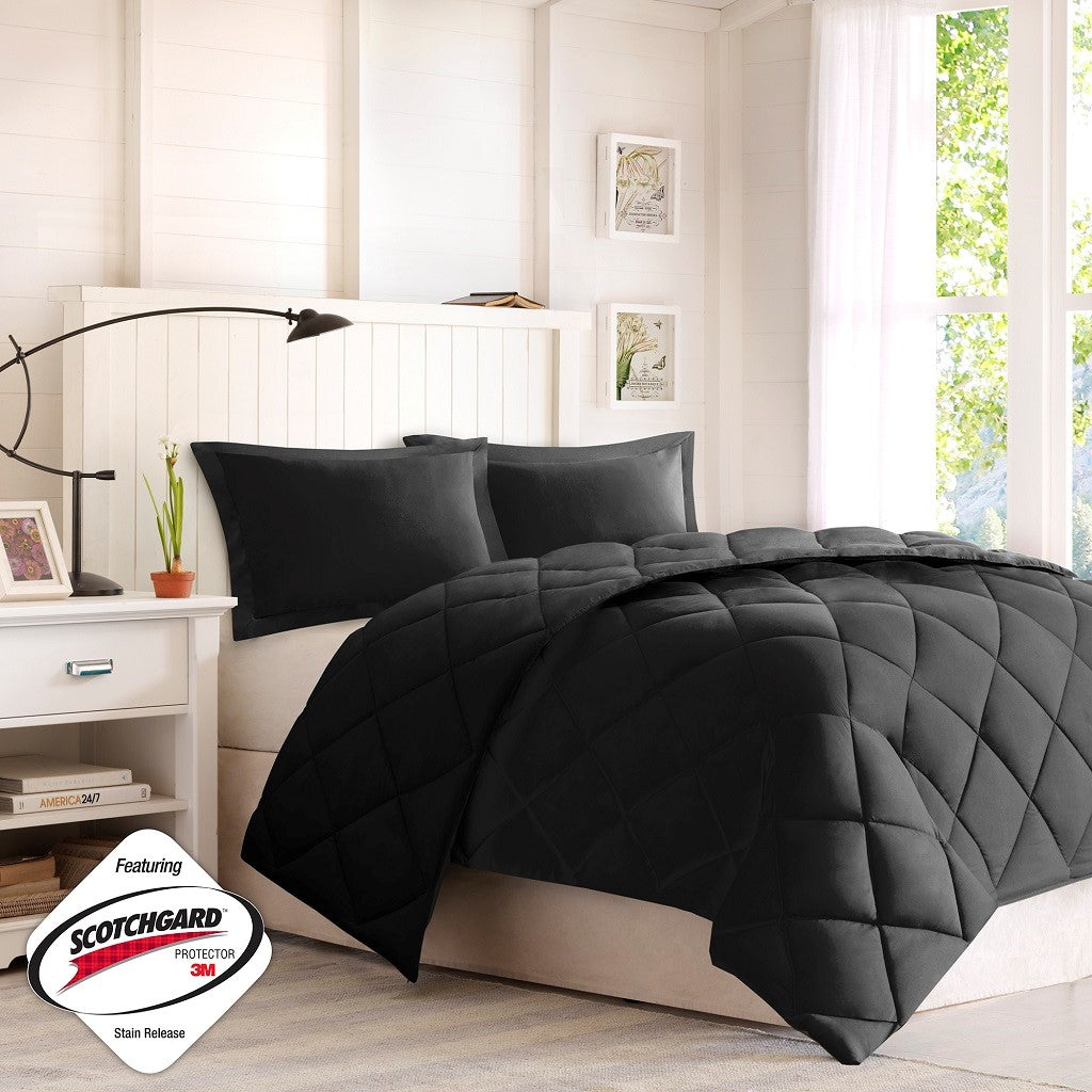 King 3M Scotchgard Diamond Quilting Reversible Down Alternative Comforter Set