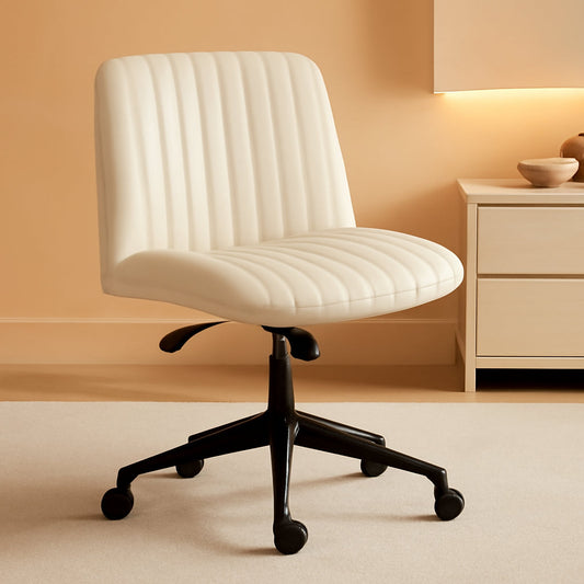 Cream Leather Swivel Task Chair With Dual Purpose Base