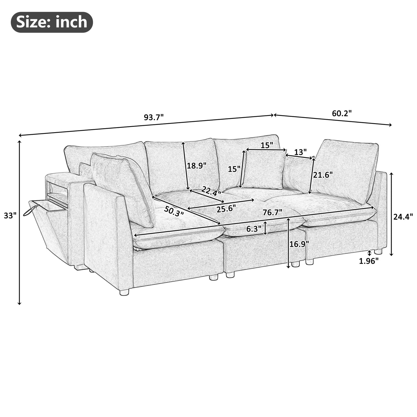 Modern Sectional Sofa Modular Sofa with Movable Ottoman