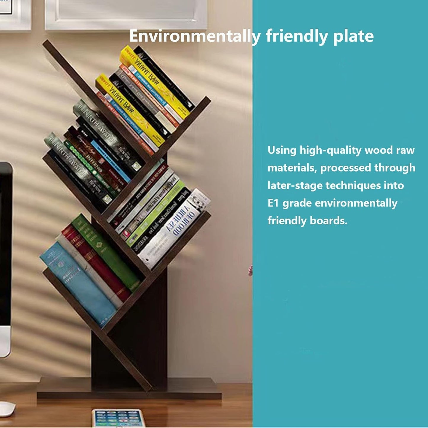 Wooden 5 Tier Book Tree Bookshelf For Displaying Books And Magazines