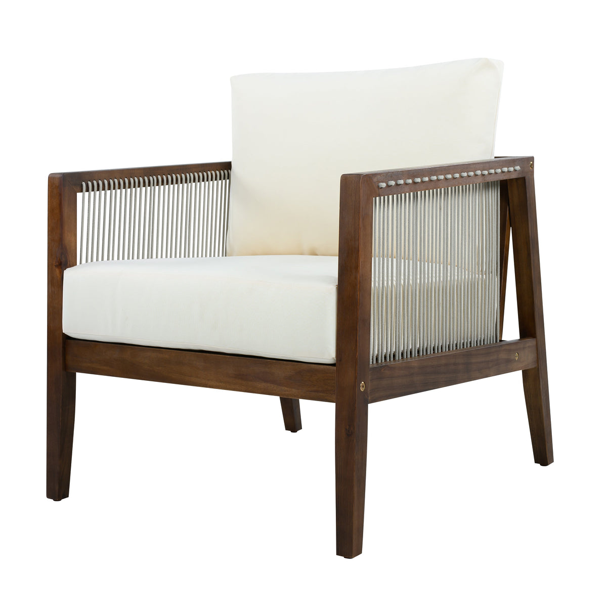 Outdoor Club Chair, Acacia Wood Frame with Rope Back