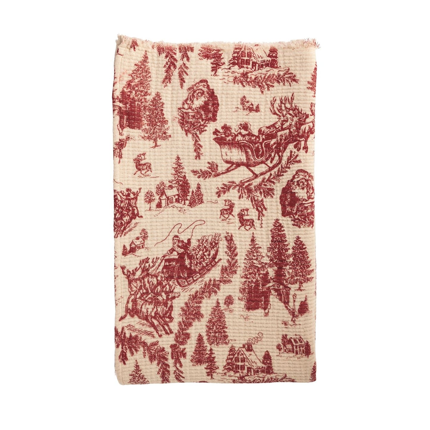Red Toile Christmas Muslin Throw Blanket
