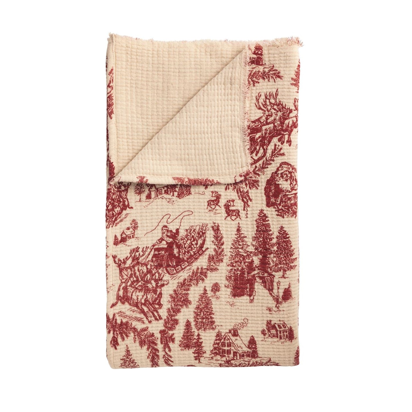 Red Toile Christmas Muslin Throw Blanket