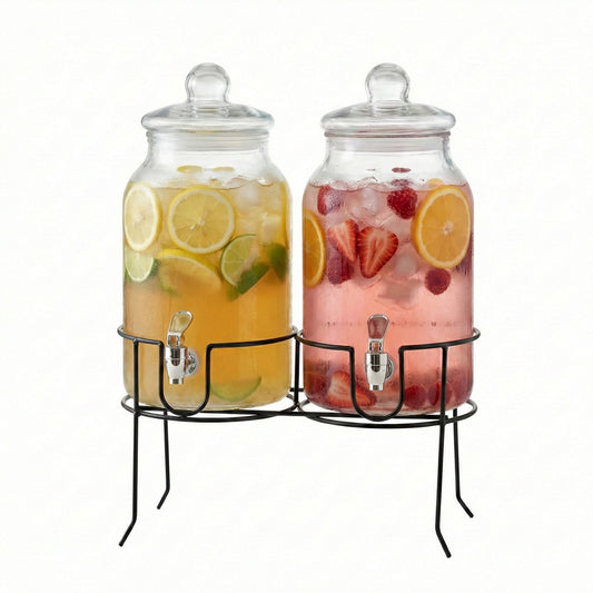Rustic Home Beverage Dispenser Set of 2 With Black Metal Stand 1 Gal