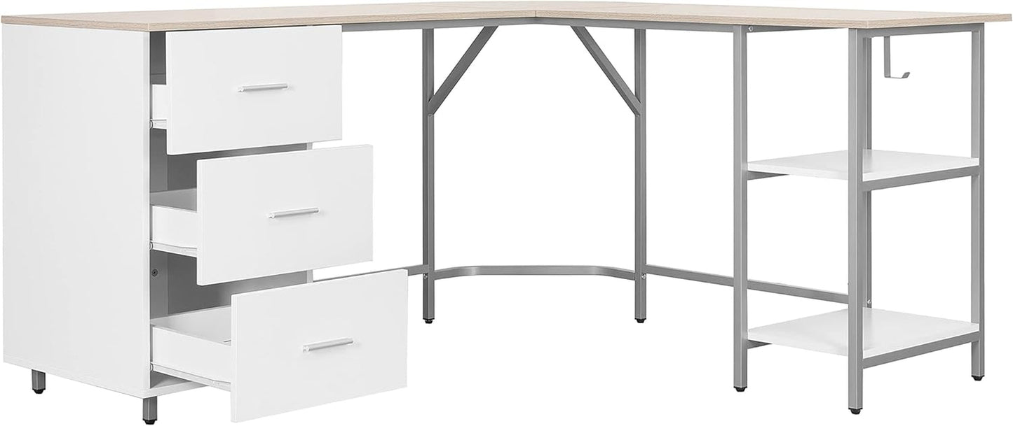 L Shaped Desk Two Toned With Drawers And Open Shelf Home Office