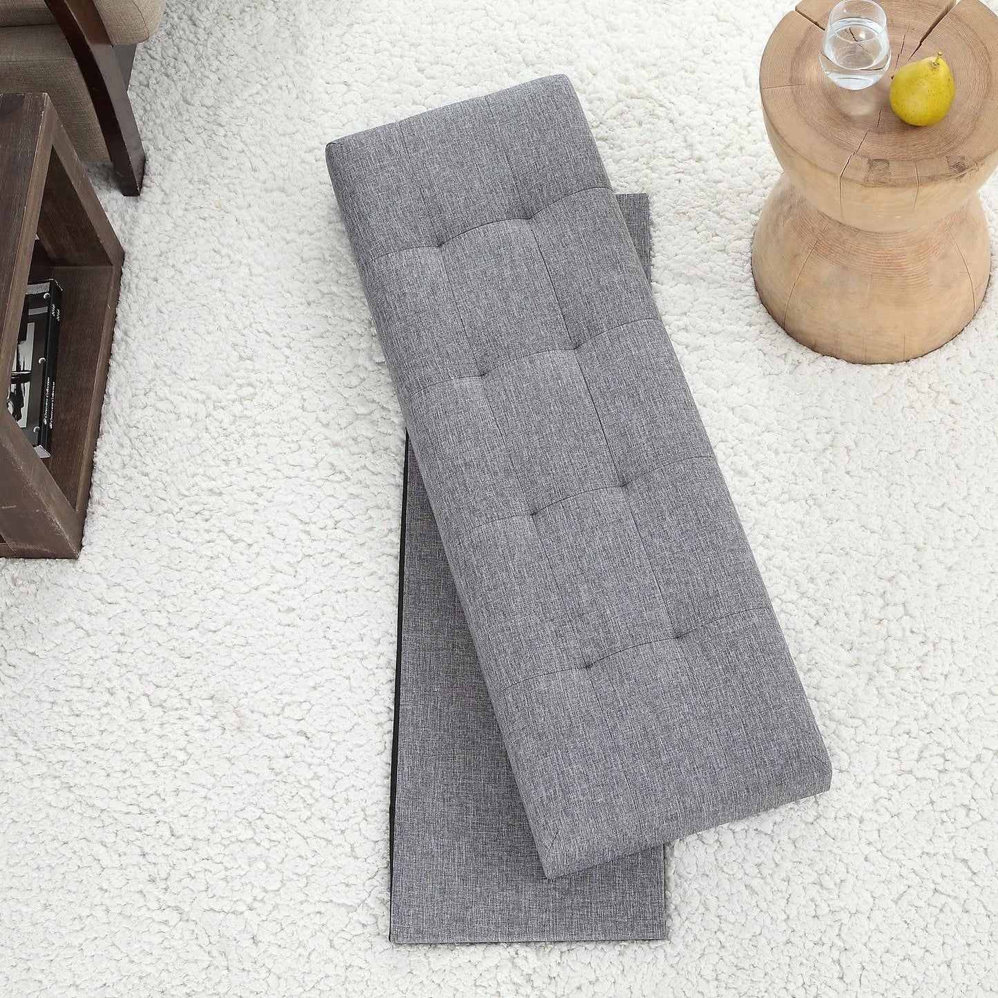 Gray 45 Inch Storage Ottoman Bench Durable Upholstery