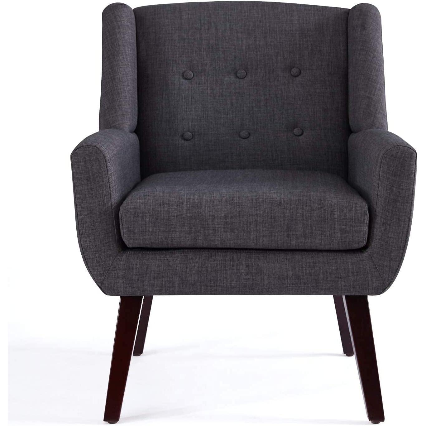Grey Button Tufted Fabric Living Room Accent Chair