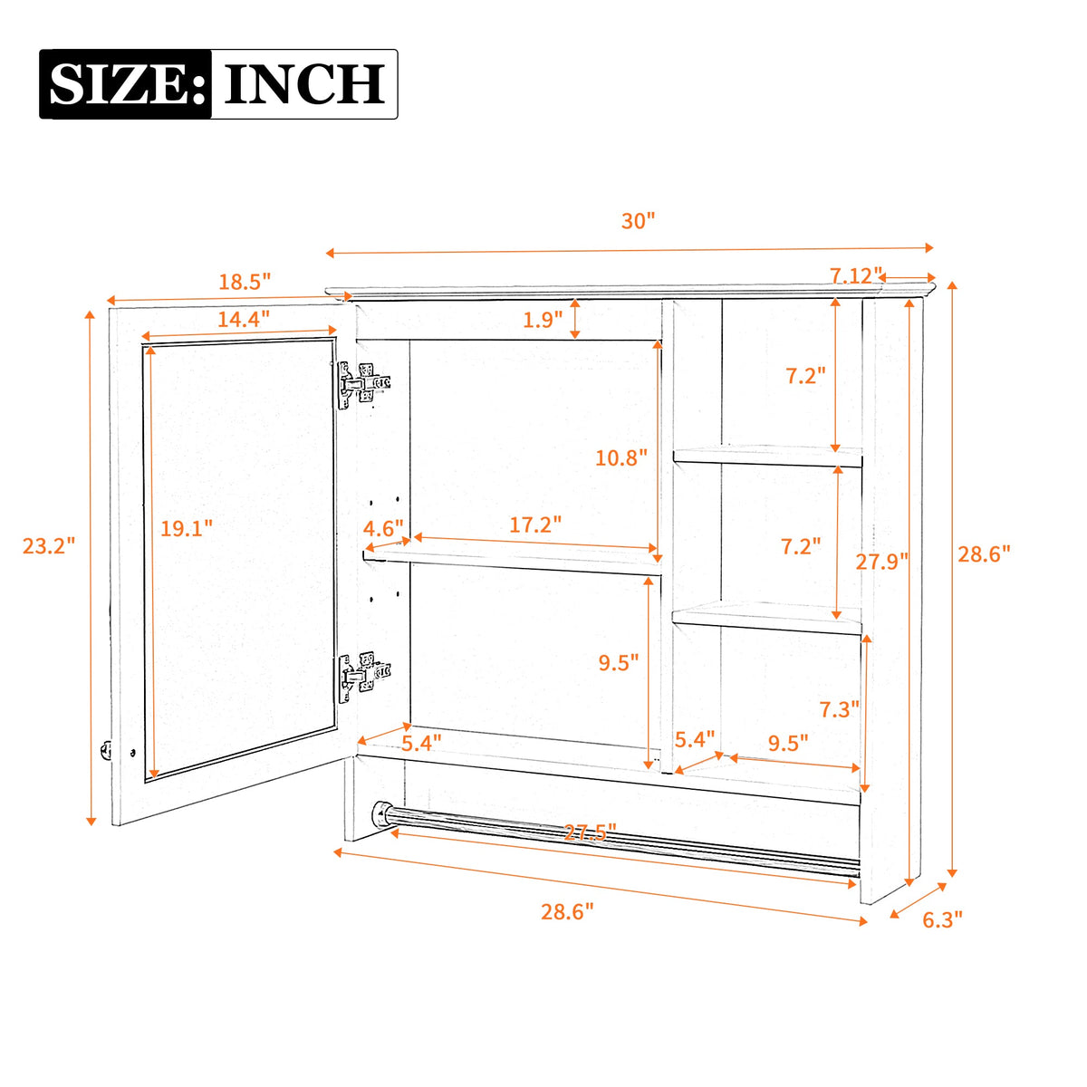 30 Inch Wall-Mount 2-in-1 Mirror Cabinet