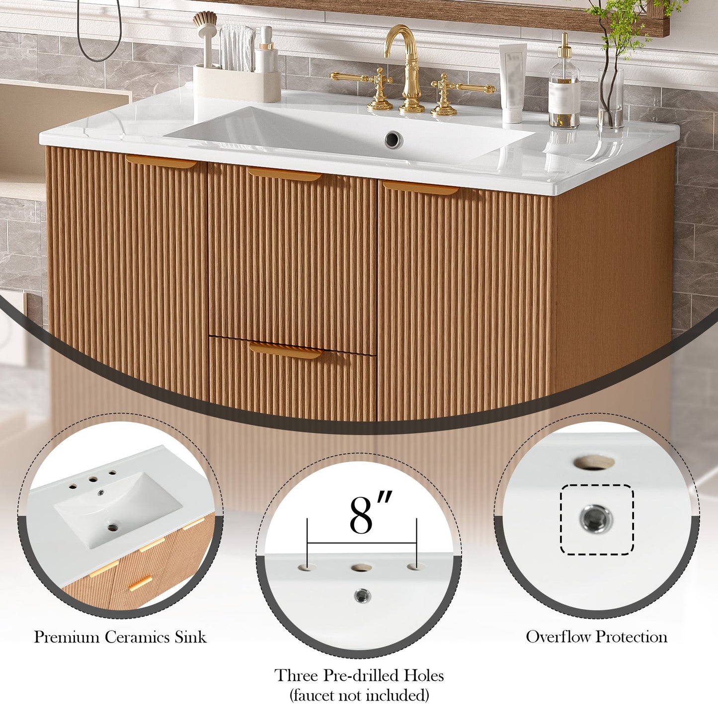 36 Inch Single Sink Bathroom Vanity with Ceramic Top