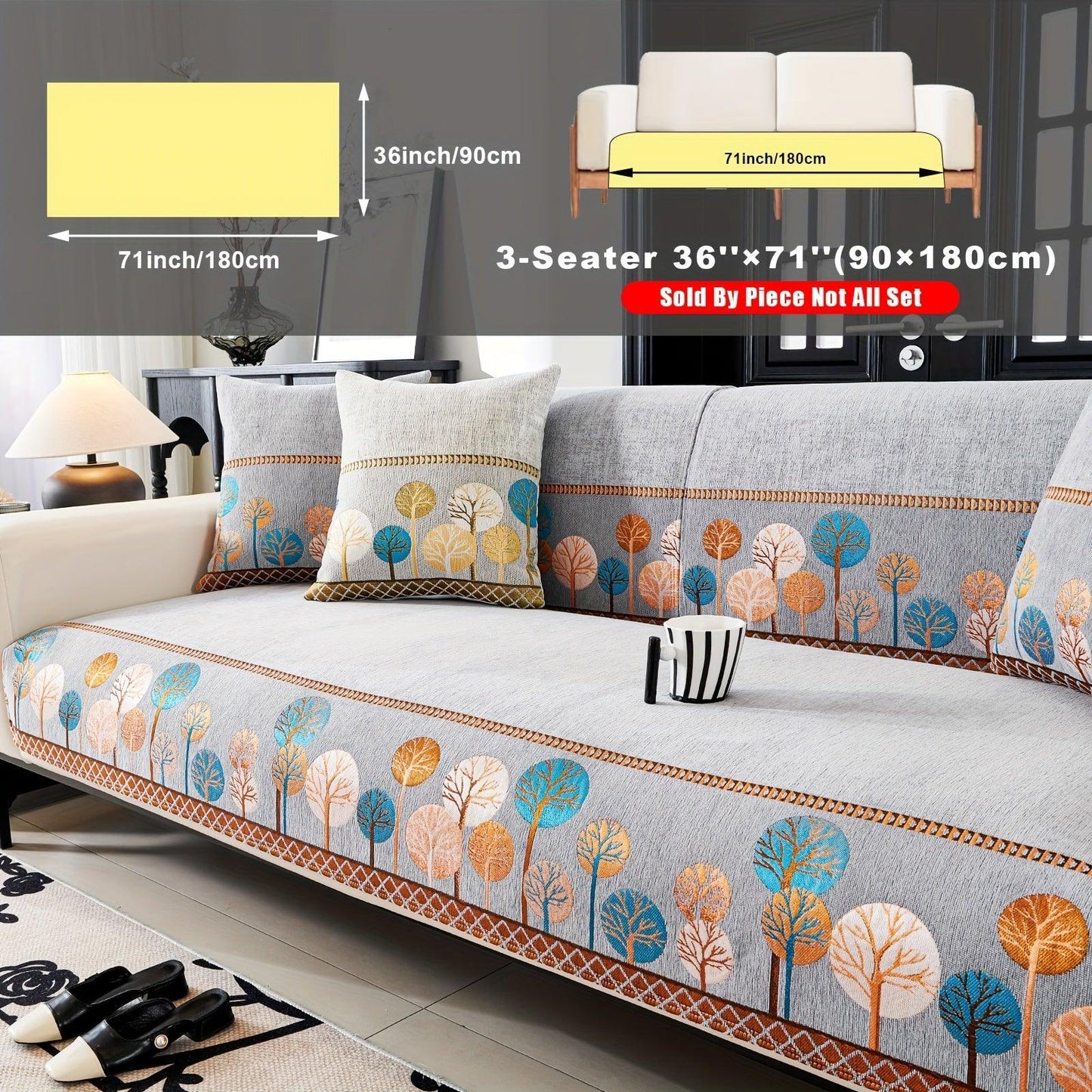 Pet Proof Couch Cover - Boho Chenille Sofa Cover with Tree Embroidery