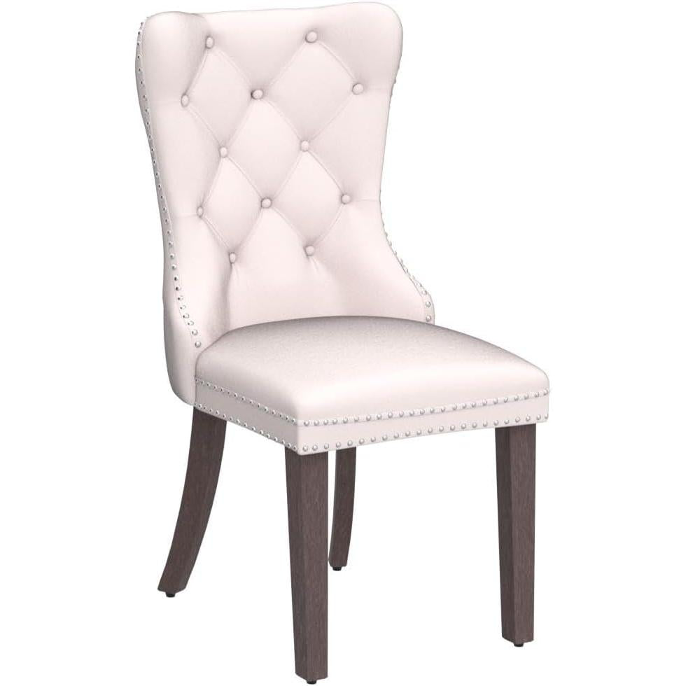 Beige Velvet Tufted Dining Chairs With Nailhead Trim Set Of 6