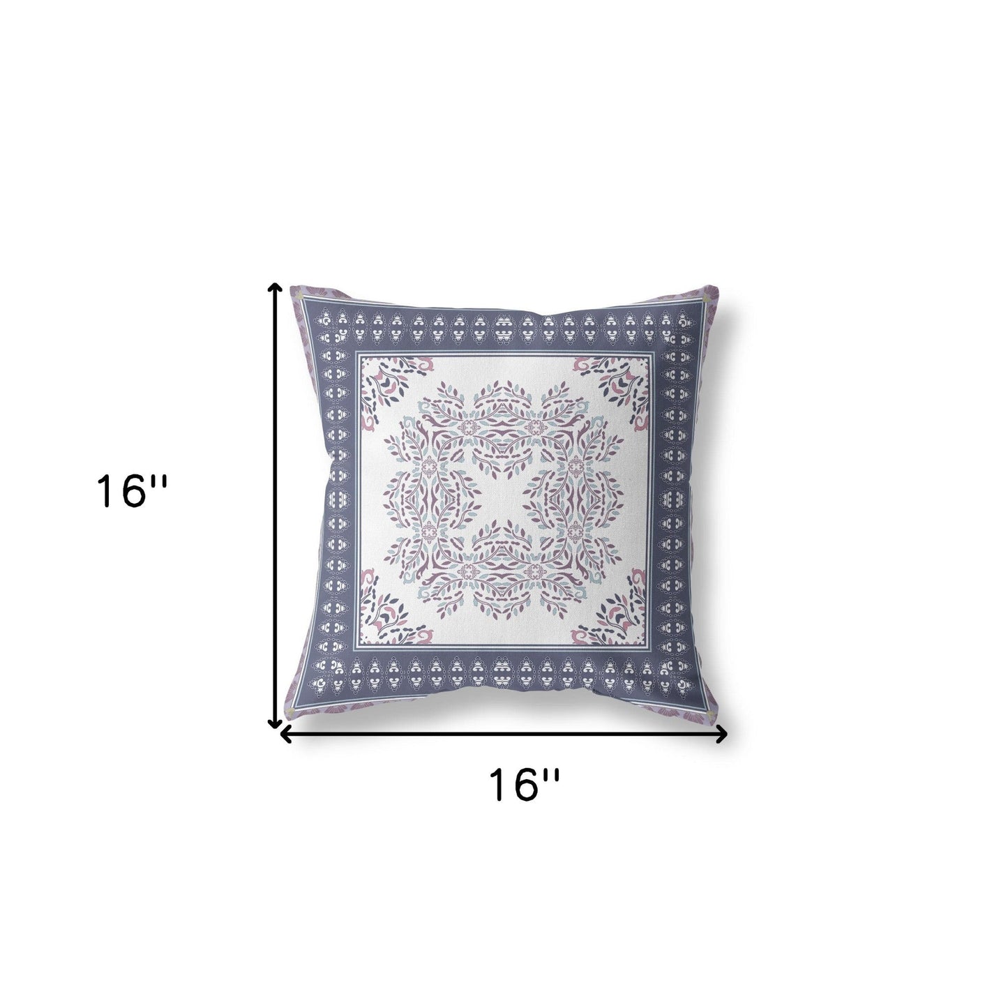 16" X 16" White And Purple Blown Seam Floral Indoor Outdoor Throw Pillow
