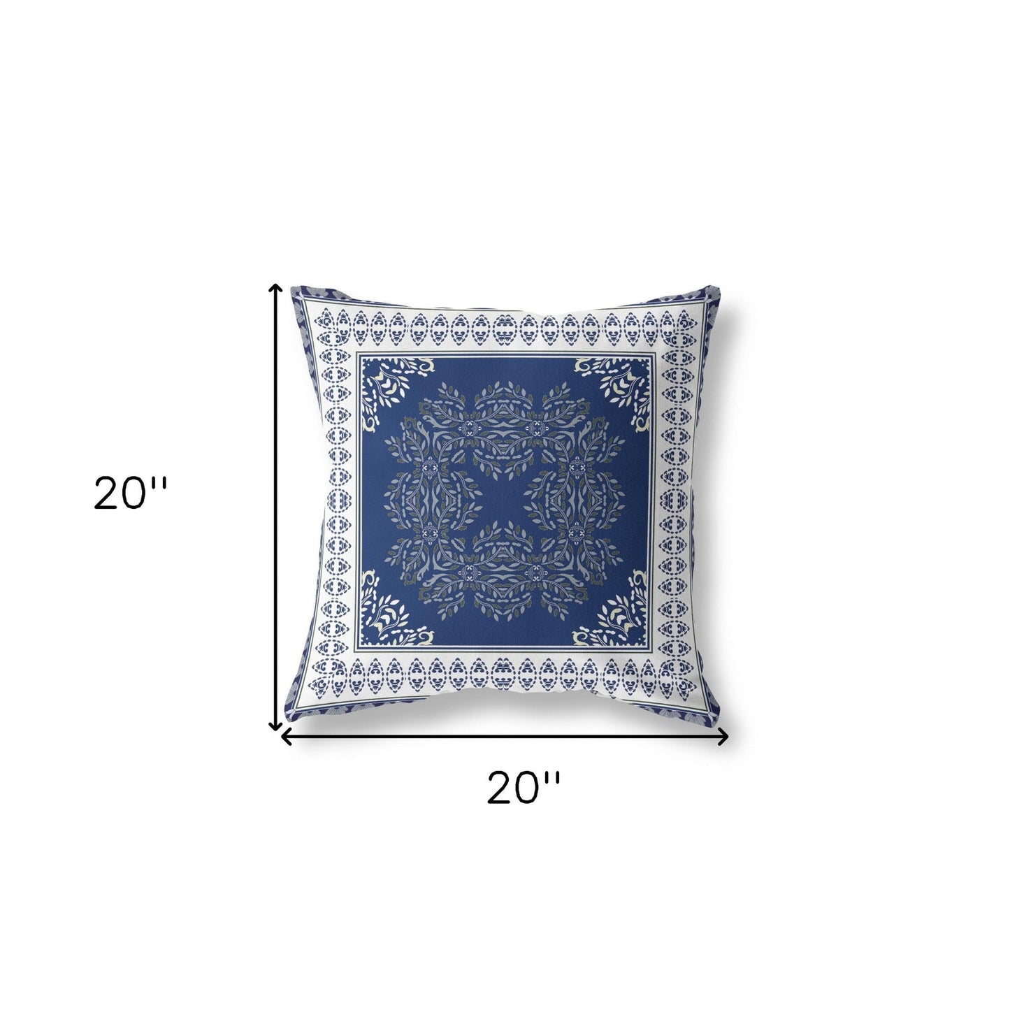 18" X 18" Indigo And White Blown Seam Floral Indoor Outdoor Throw Pillow