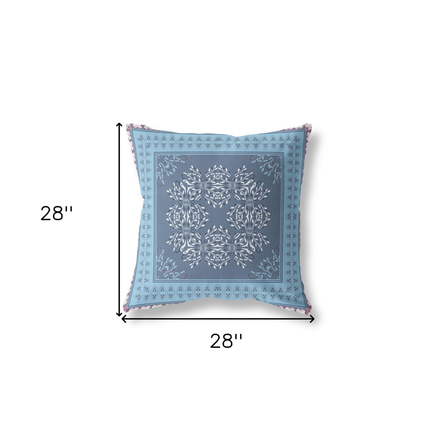 18" X 18" Blue Blown Seam Floral Indoor Outdoor Throw Pillow
