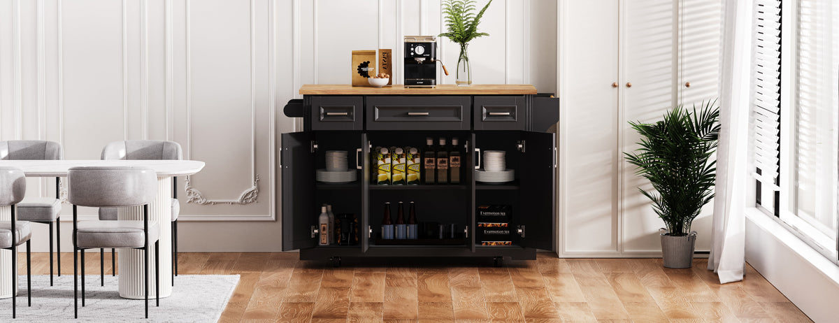K&K 54-Inch Large Kitchen Island with Rubber Wood Drop Leaf