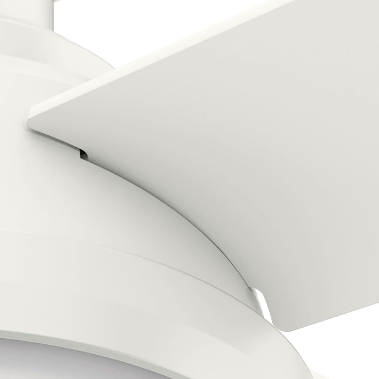 Close-up view of a 44-Inch LED Low-Profile Ceiling Fan With Remote Control showcasing its sleek white design.