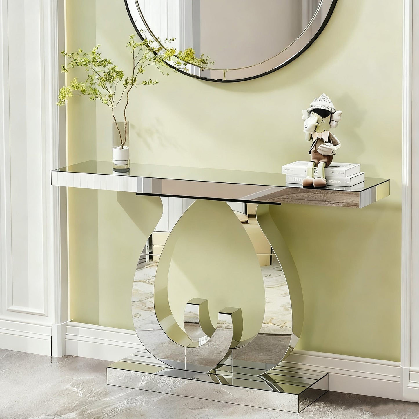 Modern Mirror Side Table - Silver
