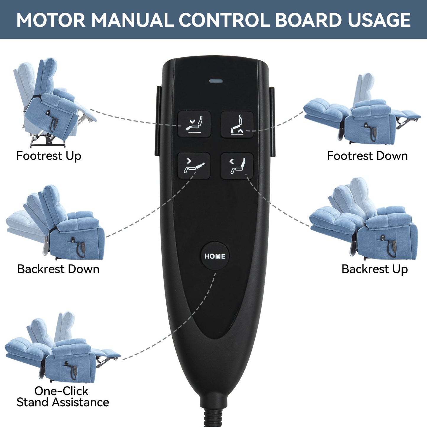 Blue Heat Massage Dual Motor Infinite Position Up to 350 LBS Large Electric Power Lift Recliners with Hidden Cup Holders, Power-Remote, Medium-firm and Heavy Duty