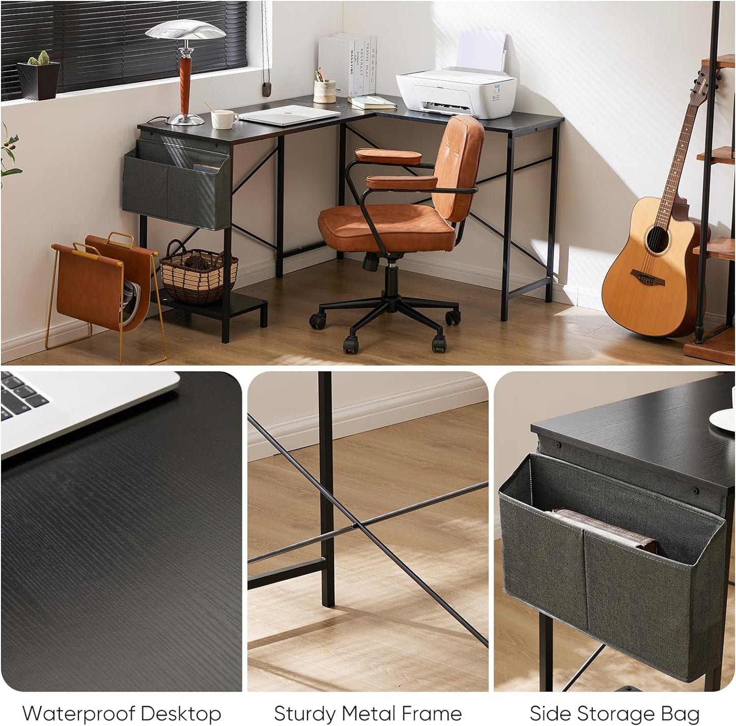 L Shaped Computer Desk 50 Inch Black Corner Home Office