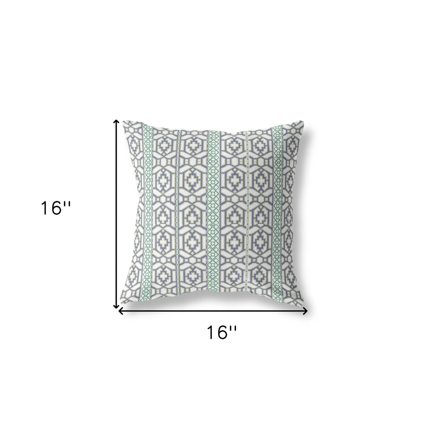 16" X 16" White And Gray Zippered Geometric Indoor Outdoor Throw Pillow