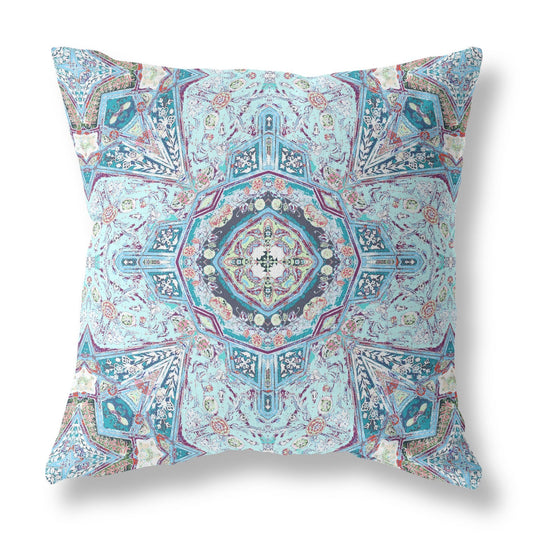 18" X 18" Light Blue Zippered Geometric Indoor Outdoor Throw Pillow Cover & Insert