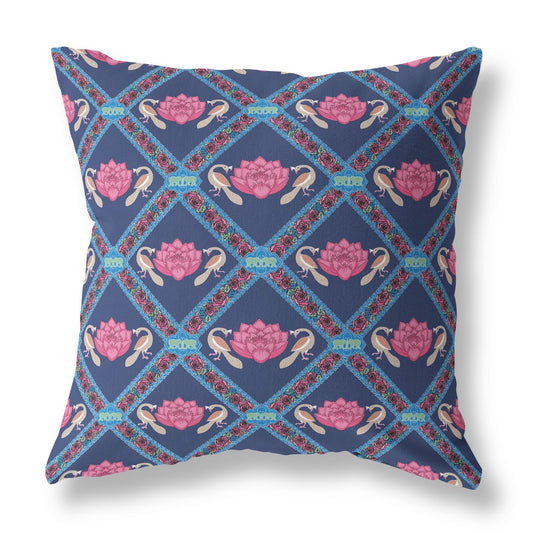 18"x18" Indigo Pink Zippered Broadcloth Geometric Throw Pillow