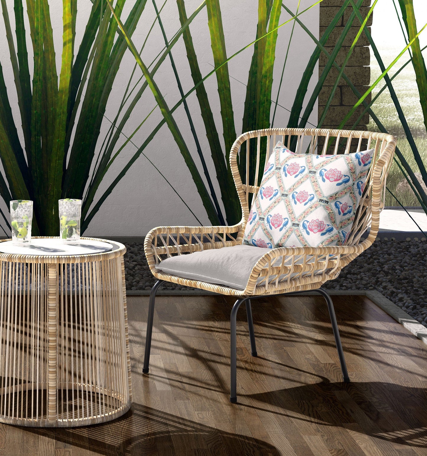 18"x18" White Blue Gray Zippered Broadcloth Geometric Throw Pillow