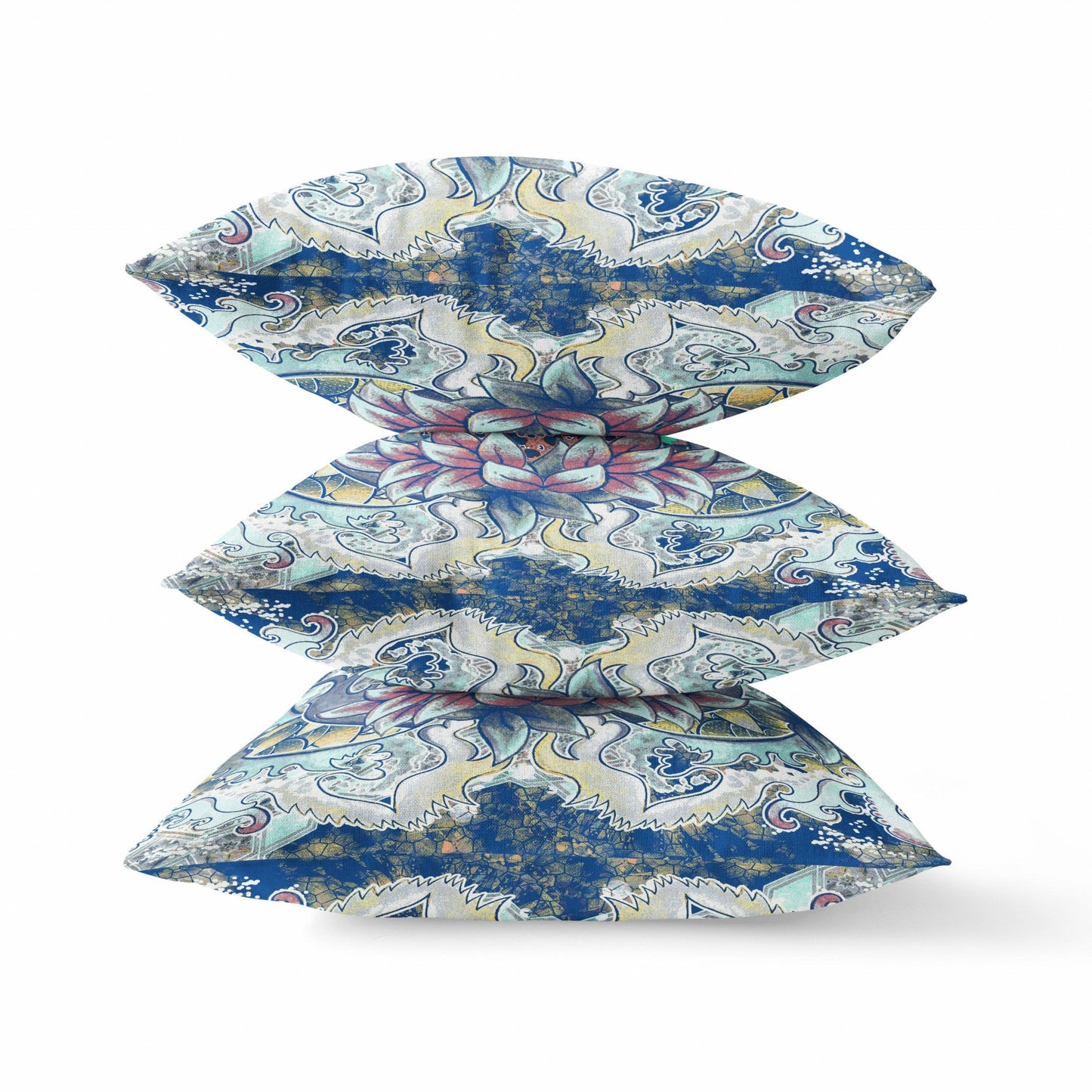 18"x18" Blue Aqua Yellow Zippered Broadcloth Geometric Throw Pillow