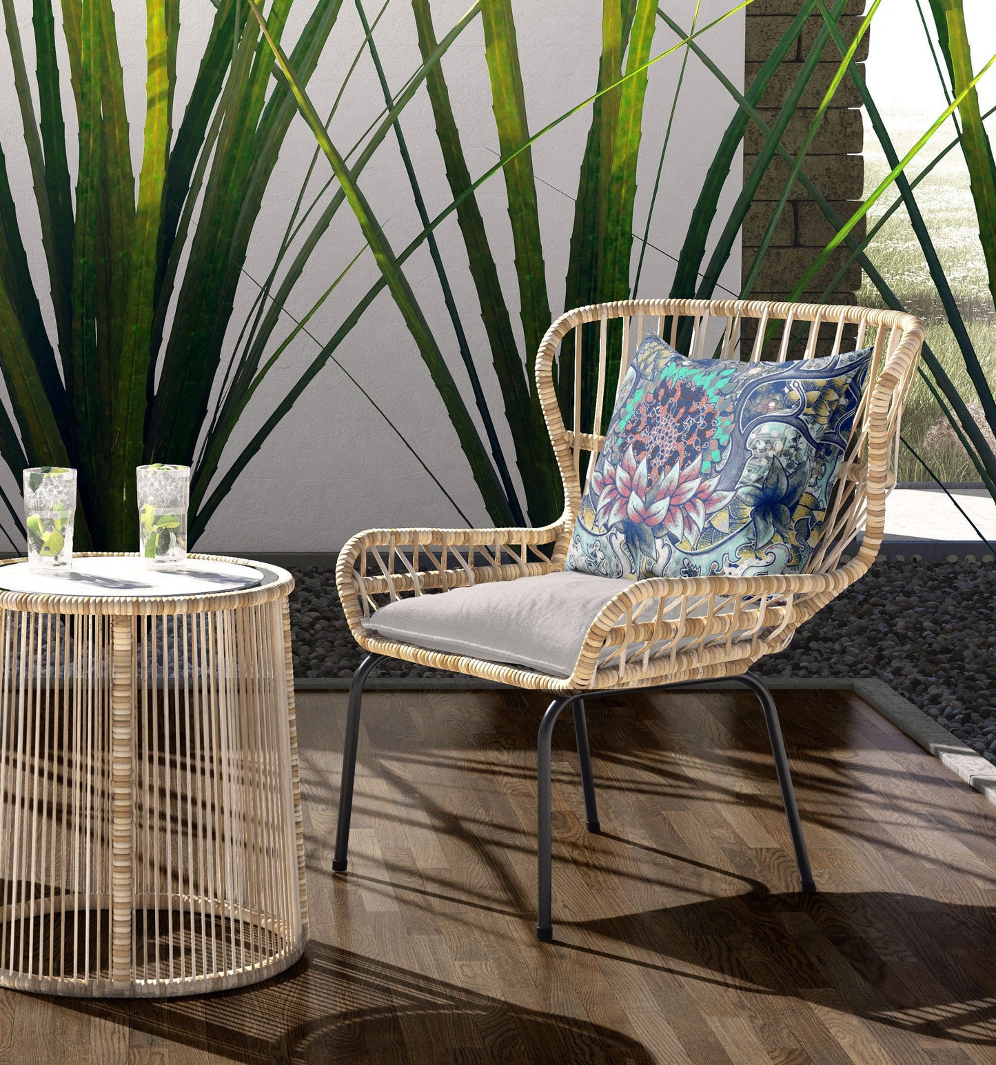 18"x18" Blue Aqua Yellow Zippered Broadcloth Geometric Throw Pillow