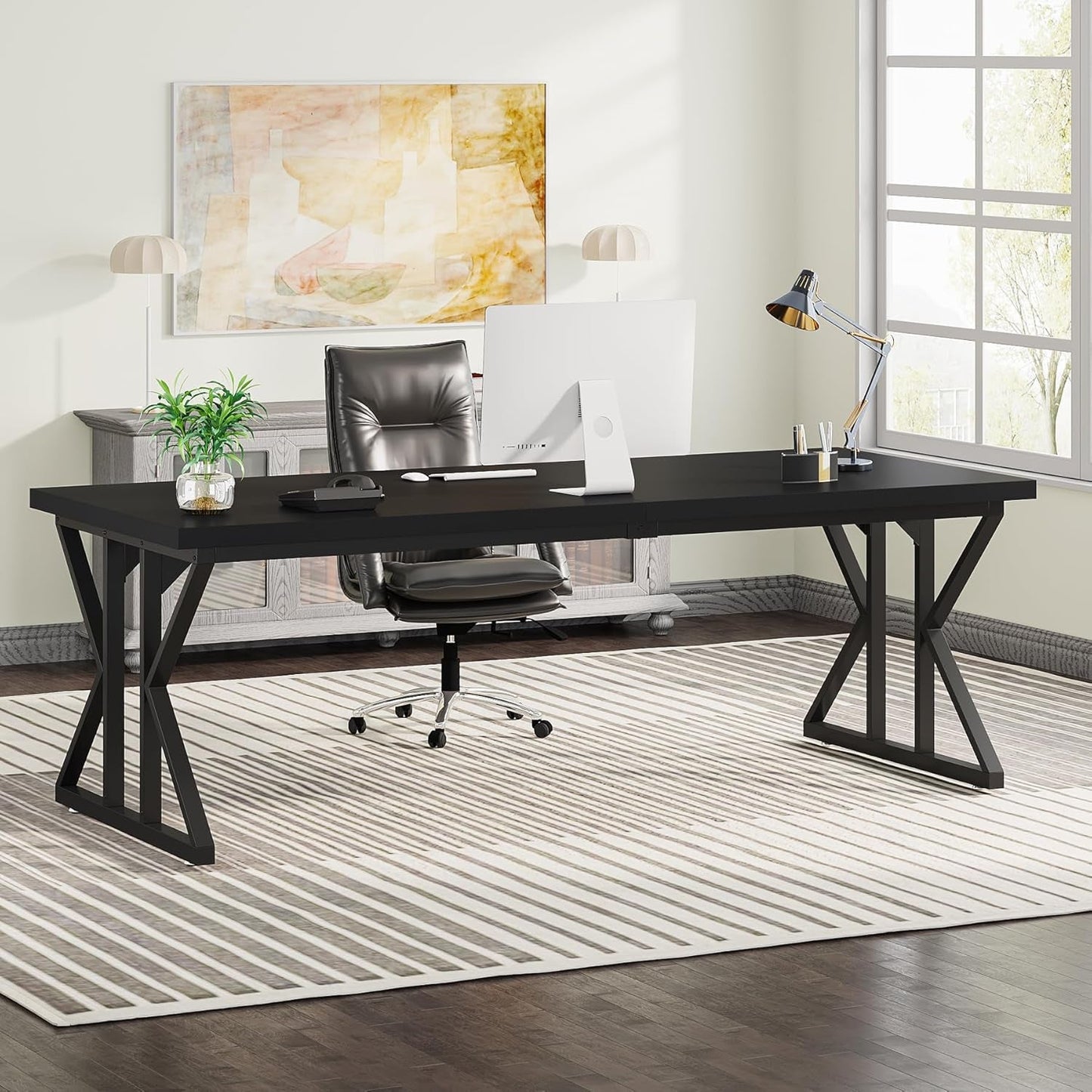 78.7 Inch Black Executive Desk Home Office Computer Desk