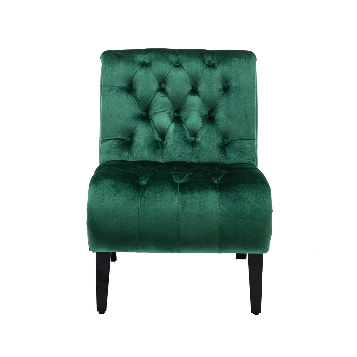 COOLMORE Modern Velvet Armless Accent Living Room Chair / Leisure Chair,Upholstered Fabric Button Comfortable Chair with Wooden Legs for Bedroom, Living Room, Office (Green Velvet)