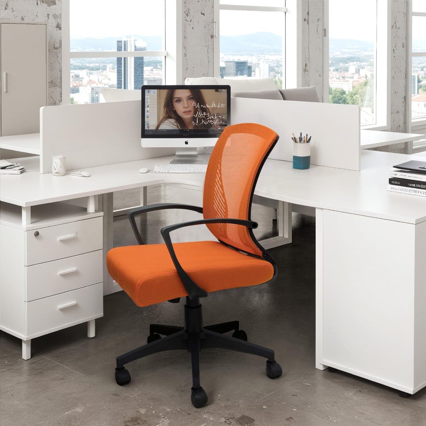 Orange Mesh Office Chair With Ergonomic Lumbar Support