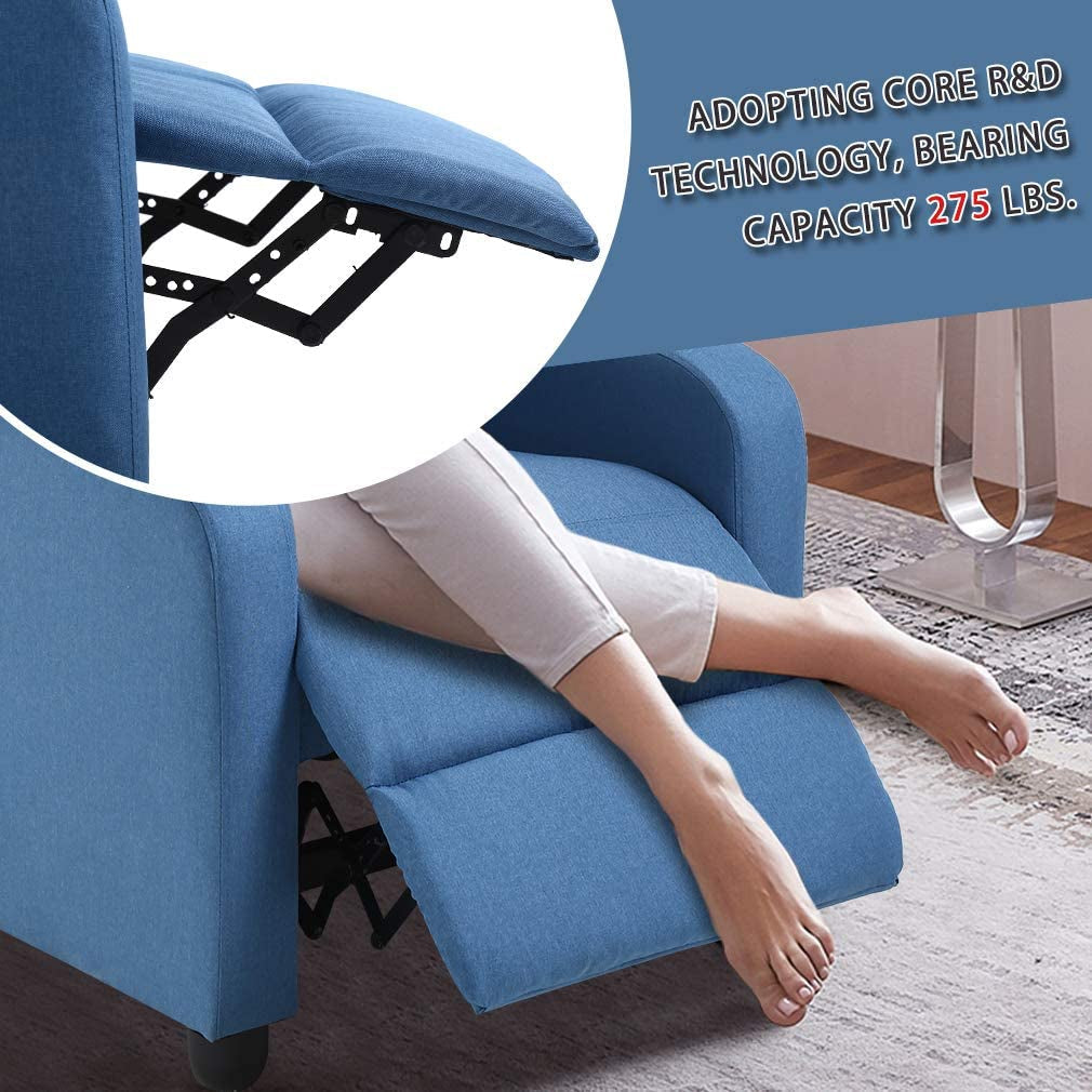 Blue Fabric Recliner Chair For Living Room Home Theater