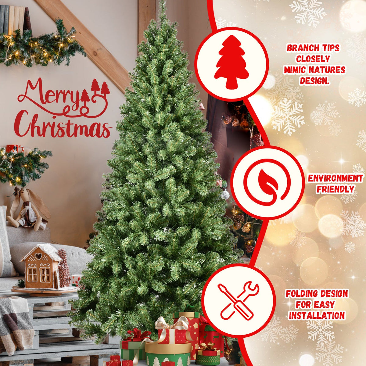 7ft Pre-Lit PVC Christmas Tree with 400 UL Lights