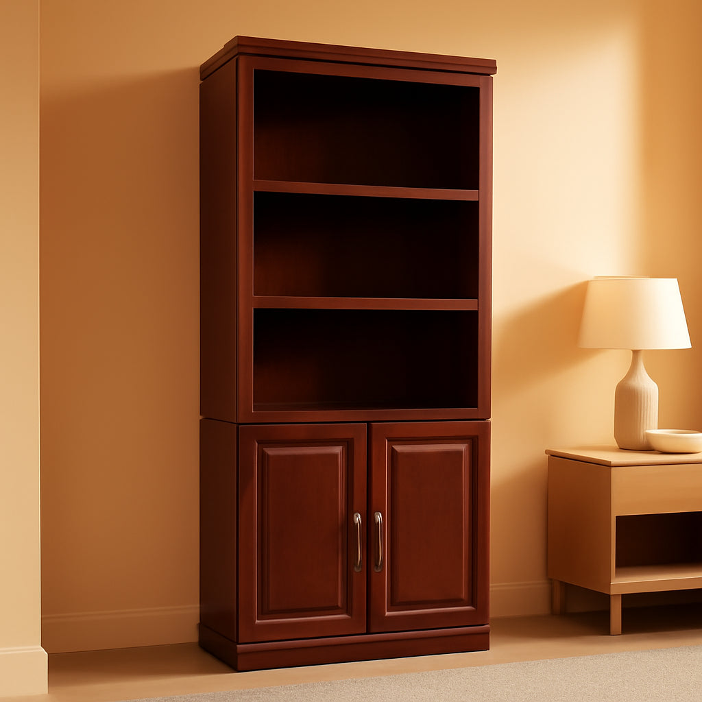 Heritage Hill Library With Doors Bookcase, Classic Cherry Finish, 71 Inch Tall