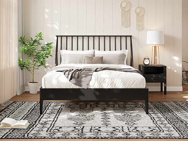 Solid Bamboo Wood Spindle Platform King Bed
