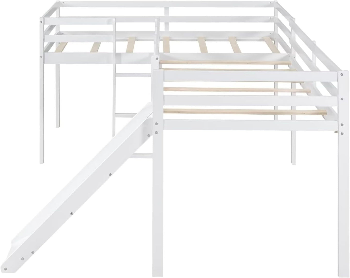 Wooden Twin Loft Bed With Slide And Ladder White For Kids Teens