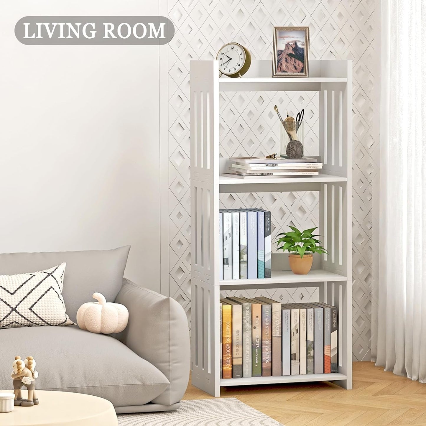 4 Tier White Bookshelf Ideal For Small Spaces Storage Room