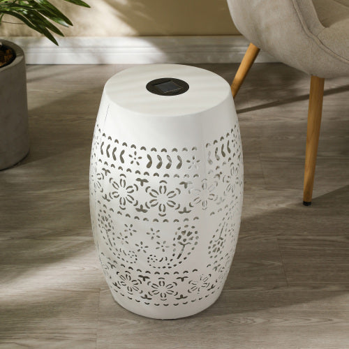 Solar Side Table with Built-in Solar Battery (White)