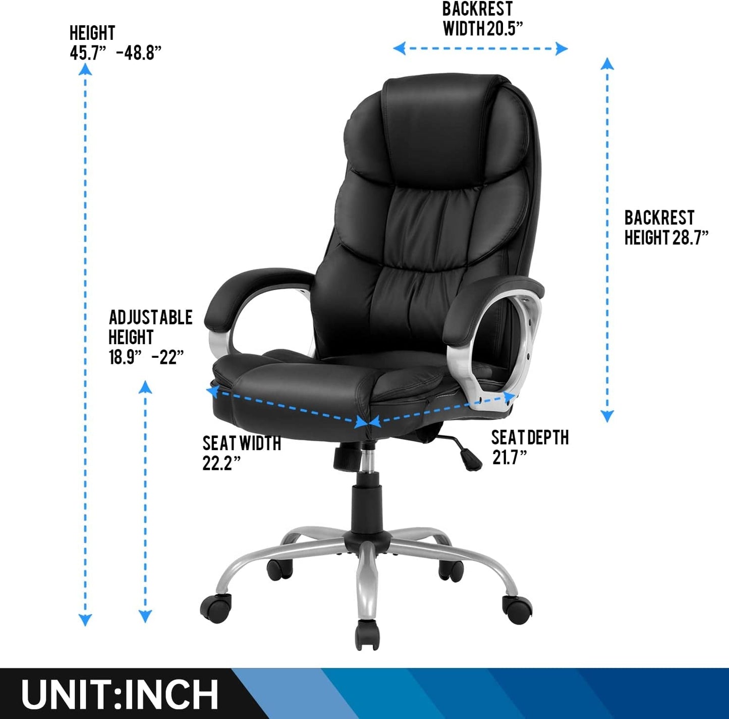 High Back Ergonomic Office Chair PU Leather Black Lumbar