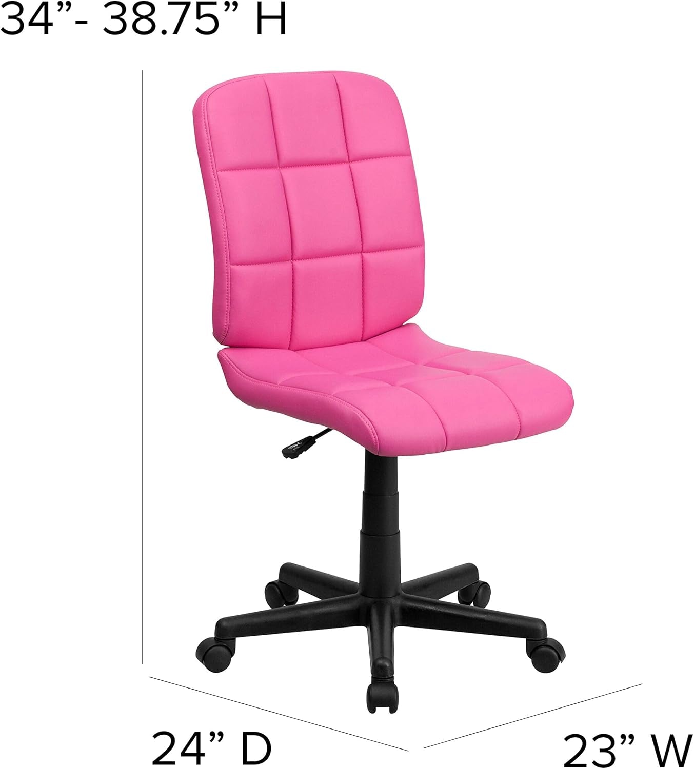 Clayton Pink Quilted Vinyl Mid-Back Swivel Office Chair
