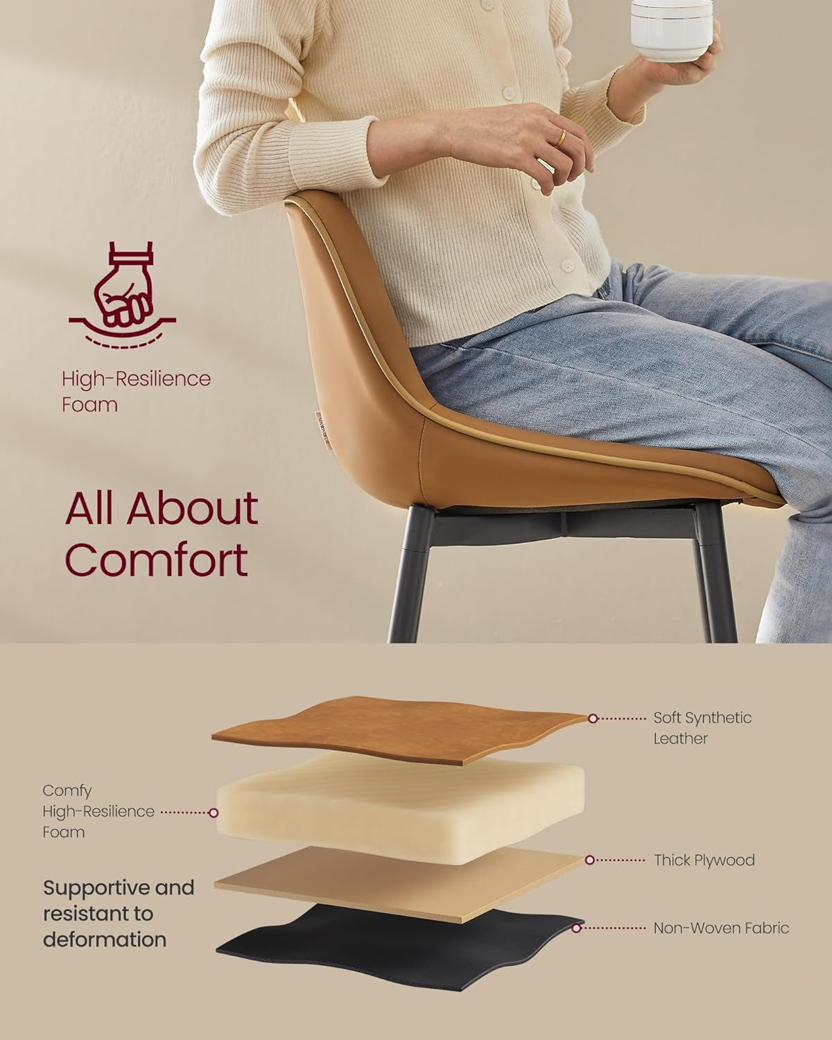 Bar Stool Set Of 2 Caramel Brown Ergonomic Backrest