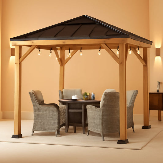 9x9 Cedar Framed Hardtop Gazebo Outdoor Patio Garden Shade
