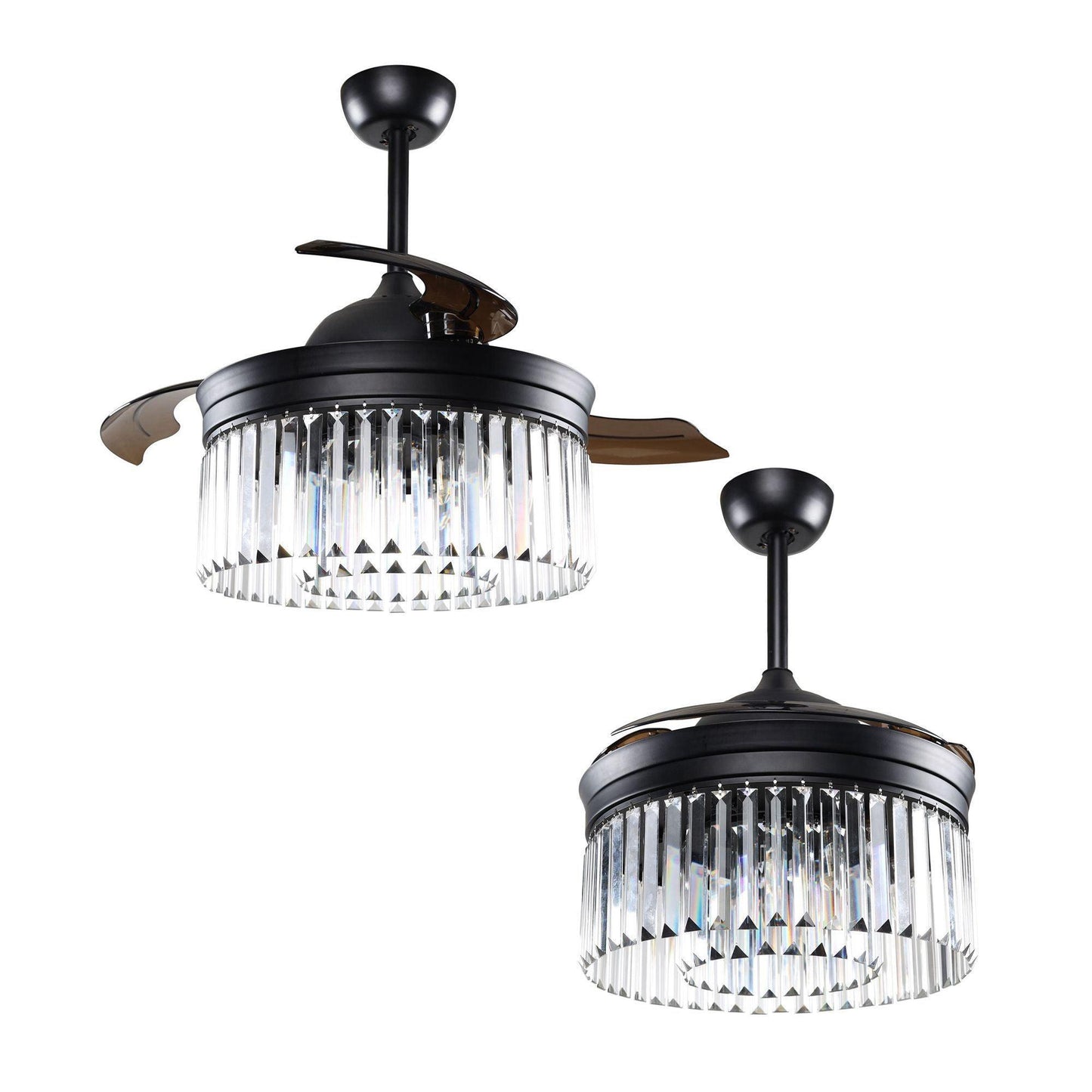 42" Modern Downrod Mount Crystal Ceiling Fan with Lighting and Remote Control