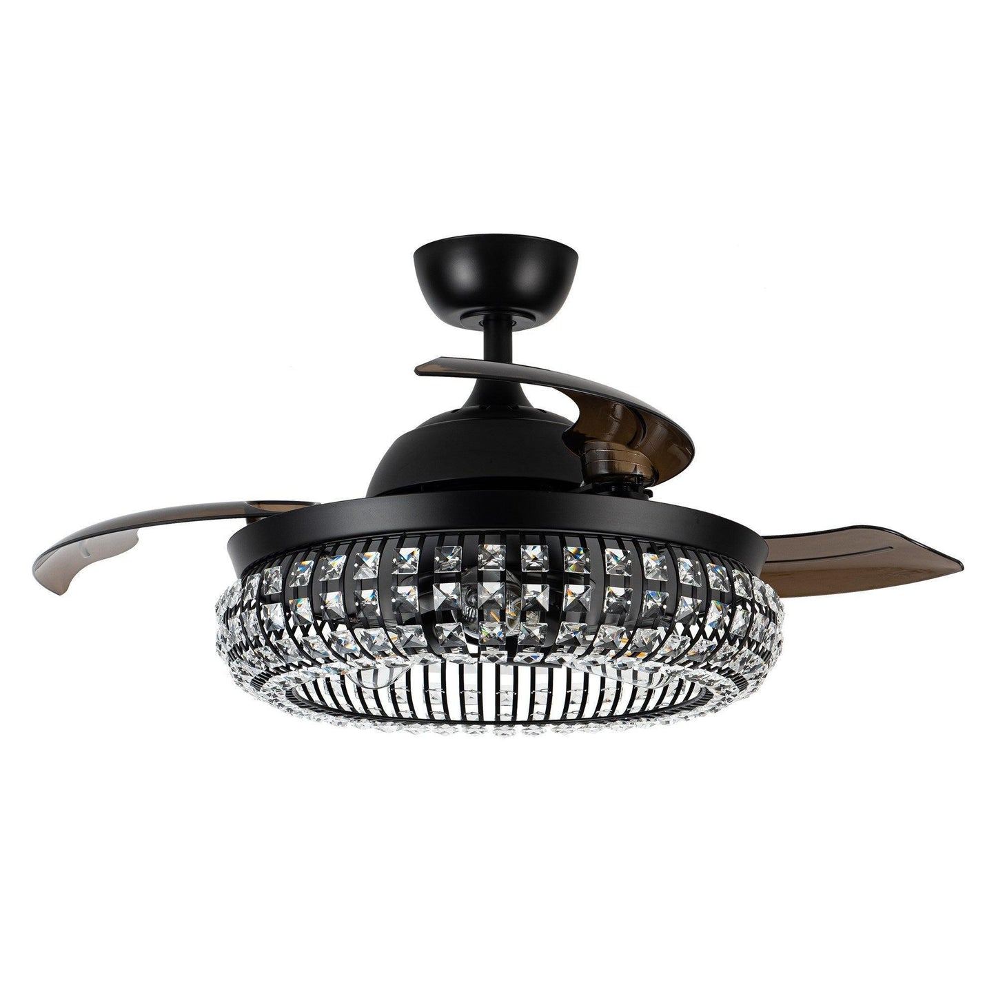 42" Modern Downrod Mount Crystal Ceiling Fan with Lighting and Remote Control