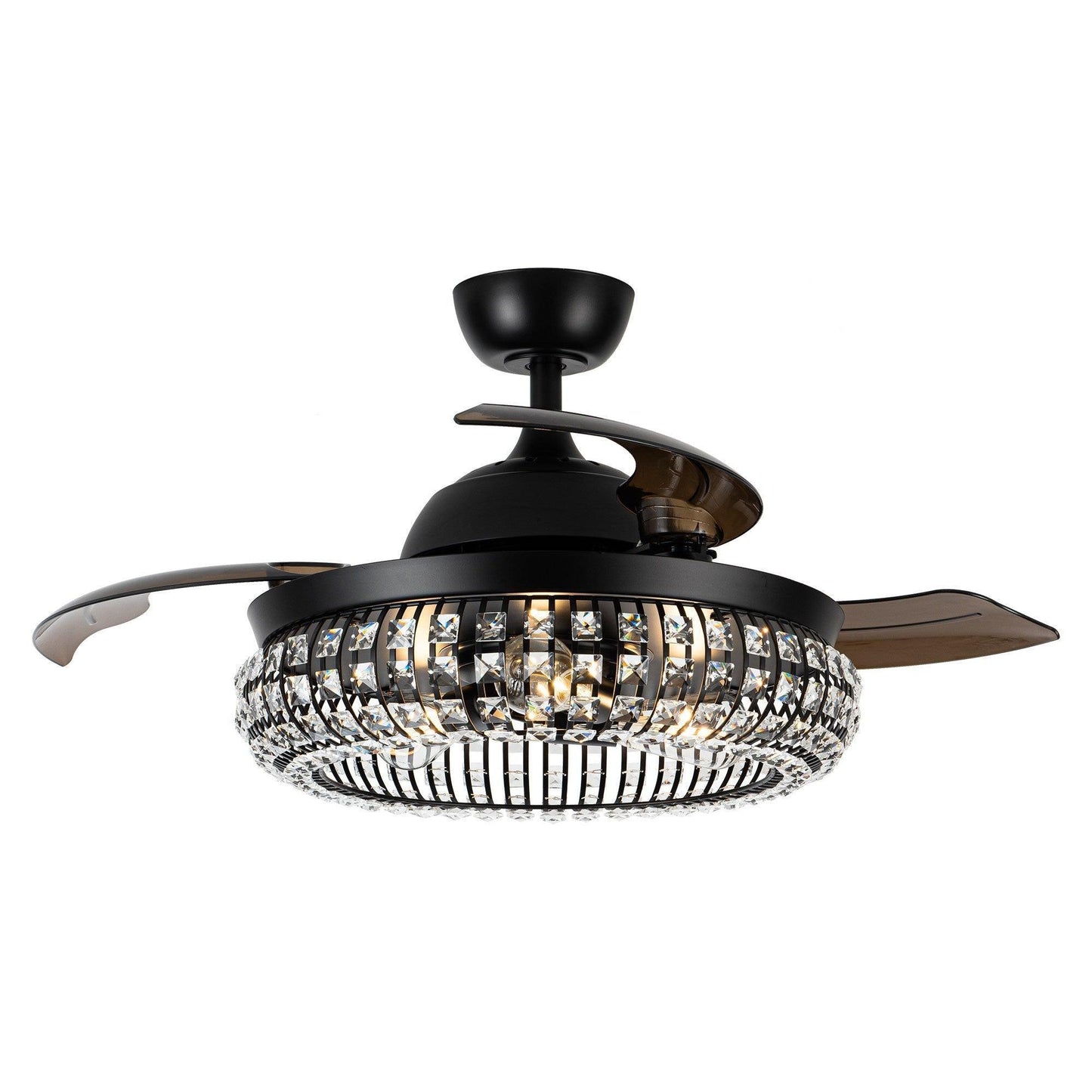 42" Modern Downrod Mount Crystal Ceiling Fan with Lighting and Remote Control