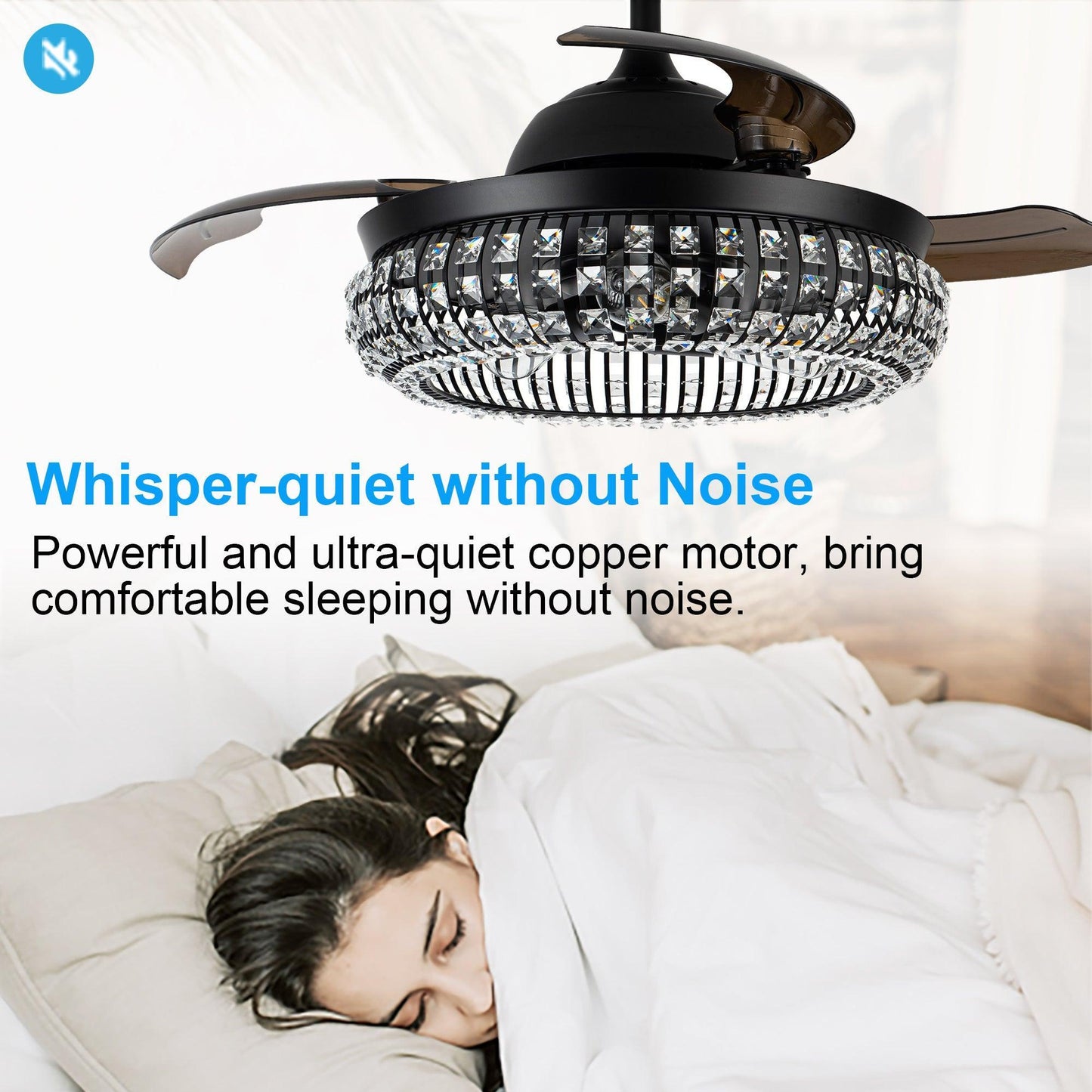 42" Modern Downrod Mount Crystal Ceiling Fan with Lighting and Remote Control