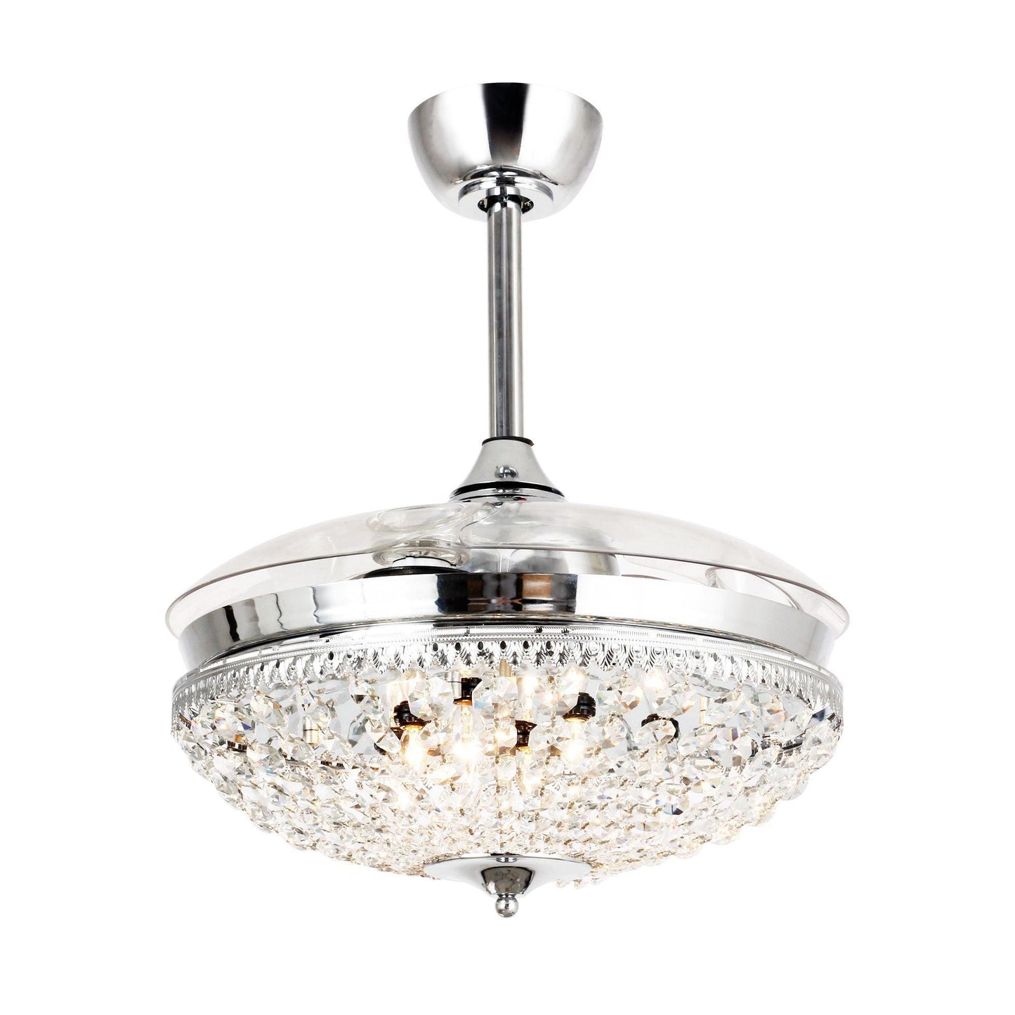 42" Servantes Modern Downrod Mount Crystal Ceiling Fan with Lighting and Remote Control